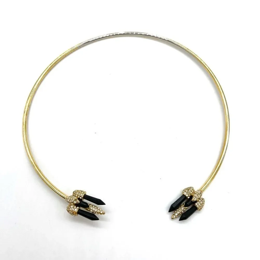 Spike Chocker Necklace w/ Faux Onyx & Rhinestones